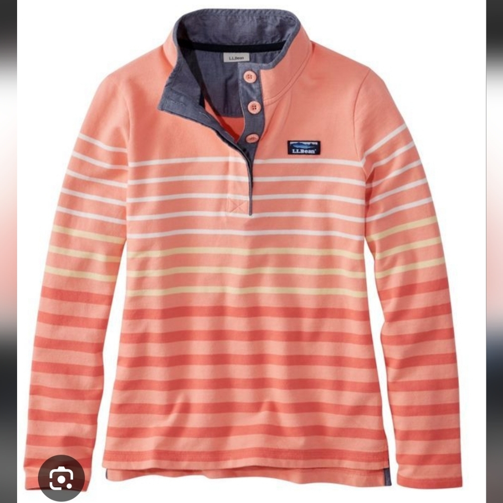 L.L. Bean Pullover Rugby Striped Nautical shirtterry inside Size Med